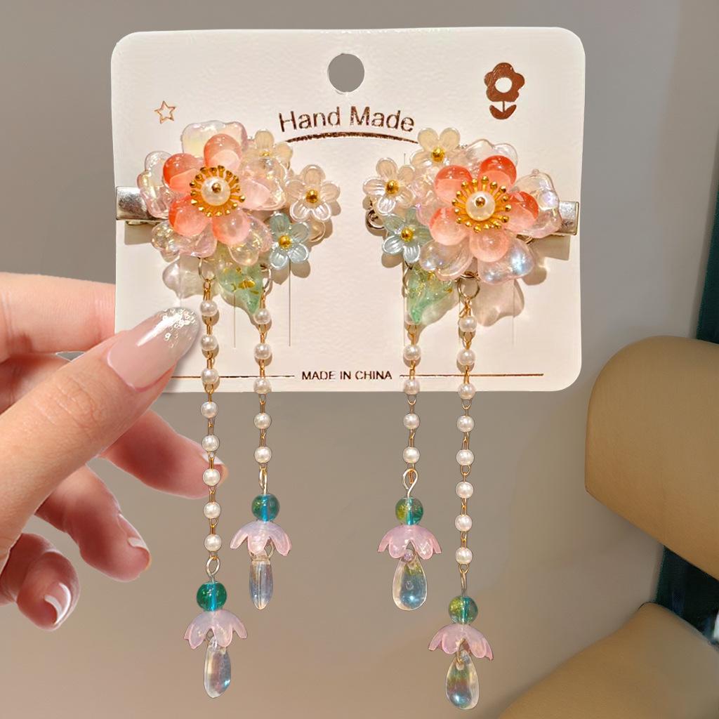 Mid-Autumn Hanfu Fairy Hair Clip - Women's & Children's Ancient Style Floral Tassel, Sweet Accessory for Girls