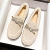 Fashion Luxury Crystal Bow Decoration Brand Designer Shoes Comfortable Flurry Loafers Women Winter new Warm Non-slip Flat Casual Shoes