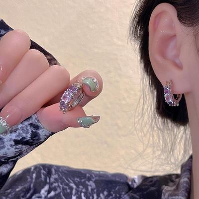 S925 Silver Exquisite Pink Zircon Ear Clip Stud Earrings - Luxury, Trendy, Versatile, Celebrity Style.