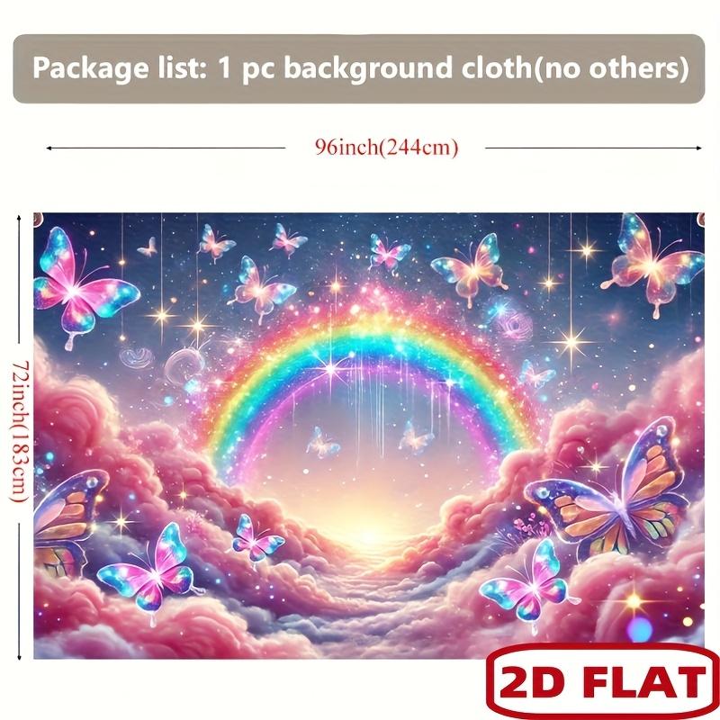 2D Flat Banner 1 Piece of Magical Rainbow Sky Background Polyester Wall Covering with Dreamy Butterfly and Star Designs