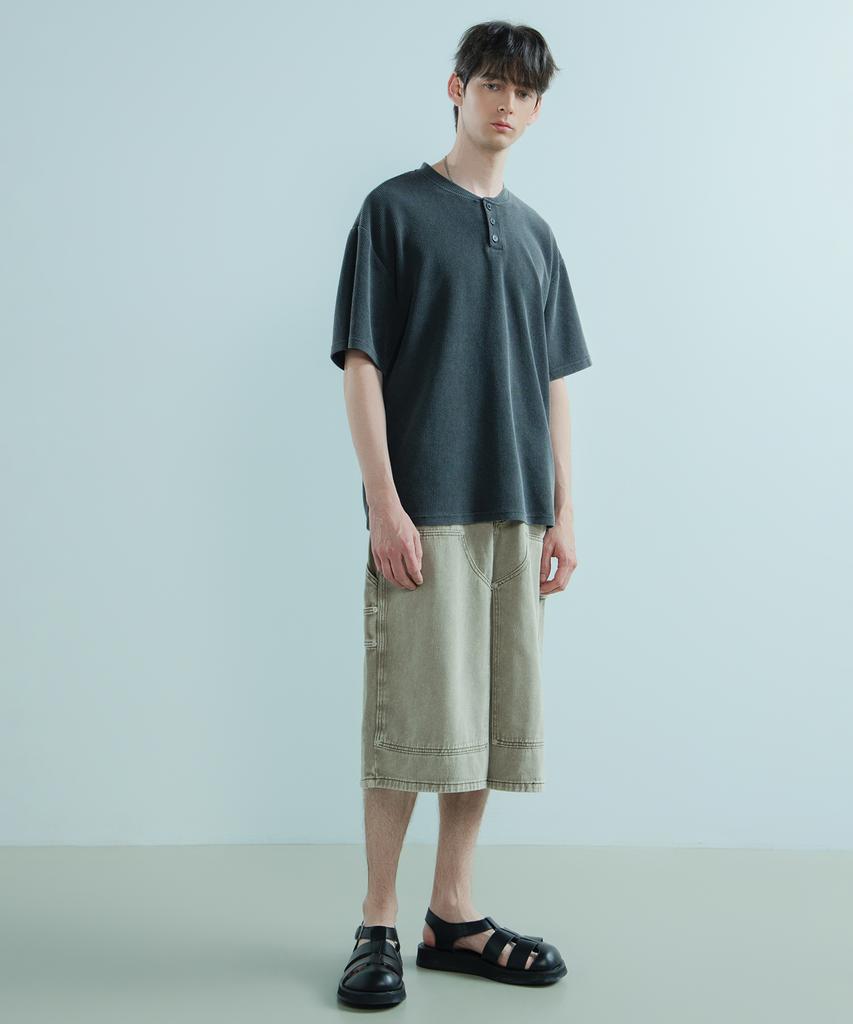 LOGSTORE Waffle Henley Neck Washed T-Shirt