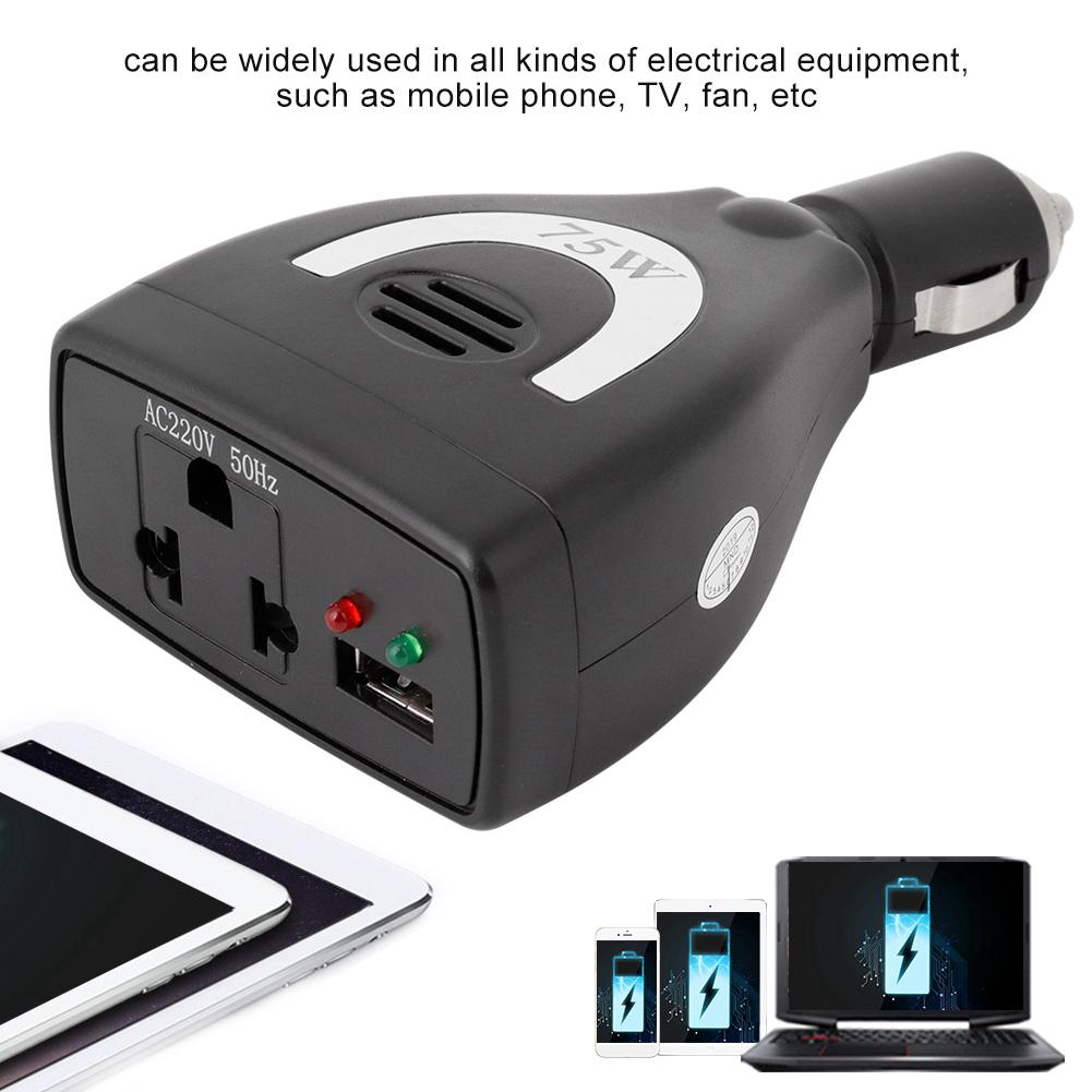 75W DC12V to AC 220V Car Power Inverter Converter USB Charger Adapter
