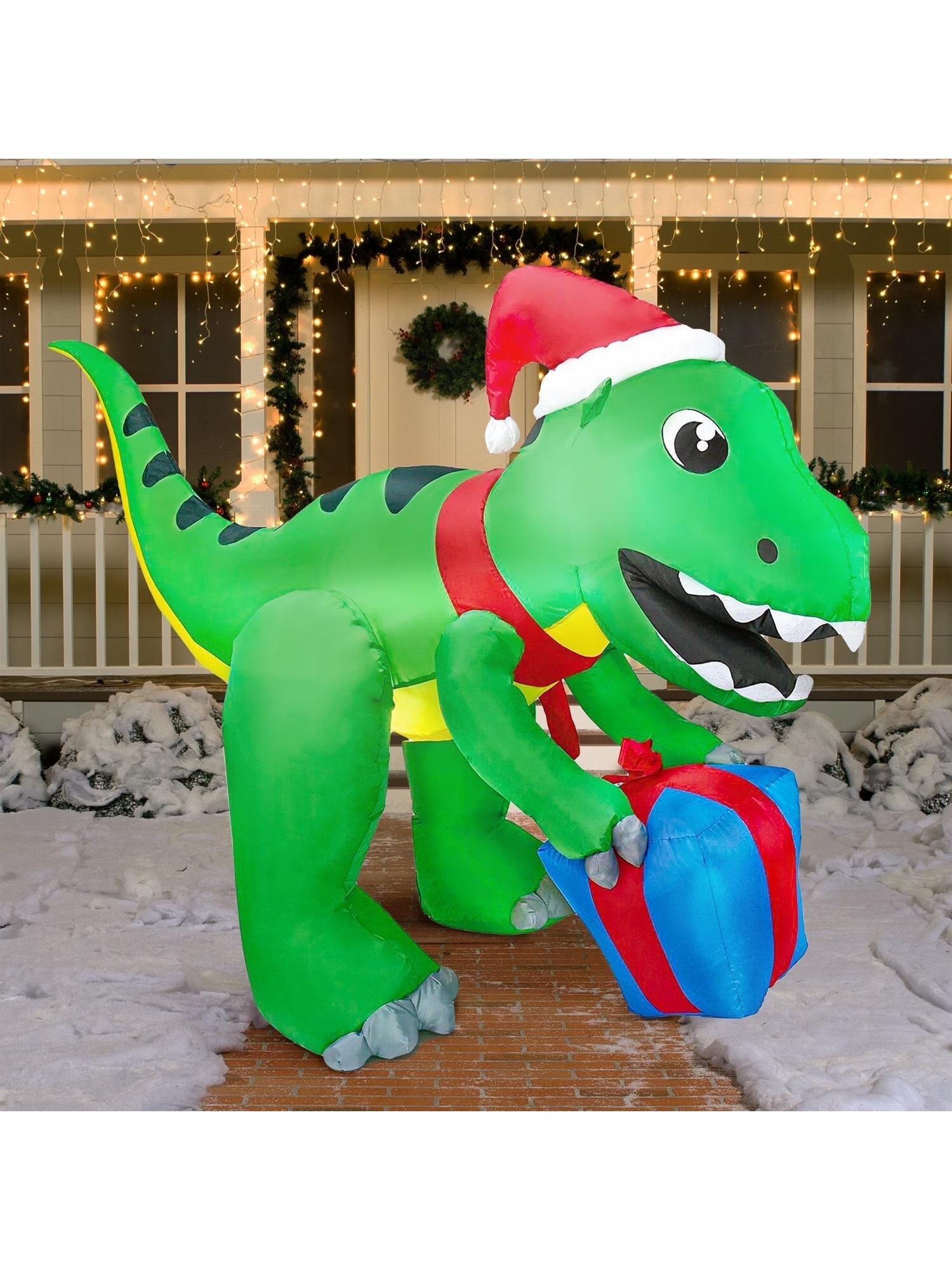 

Joyfy 5 футов Рождественские надувные фигуры Динозавр Уличные украшения Рождественский динозавр с подарочной коробкой Встроенные светодиоды для праздничной вечеринки