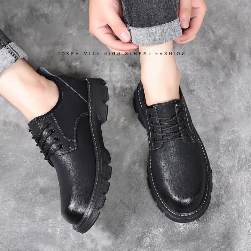 FashionFashion Retro Platform Leather Shoes for Men Designer Soft-soled Men's Casual Shoes Spring Autumn Business Dress Shoe Male