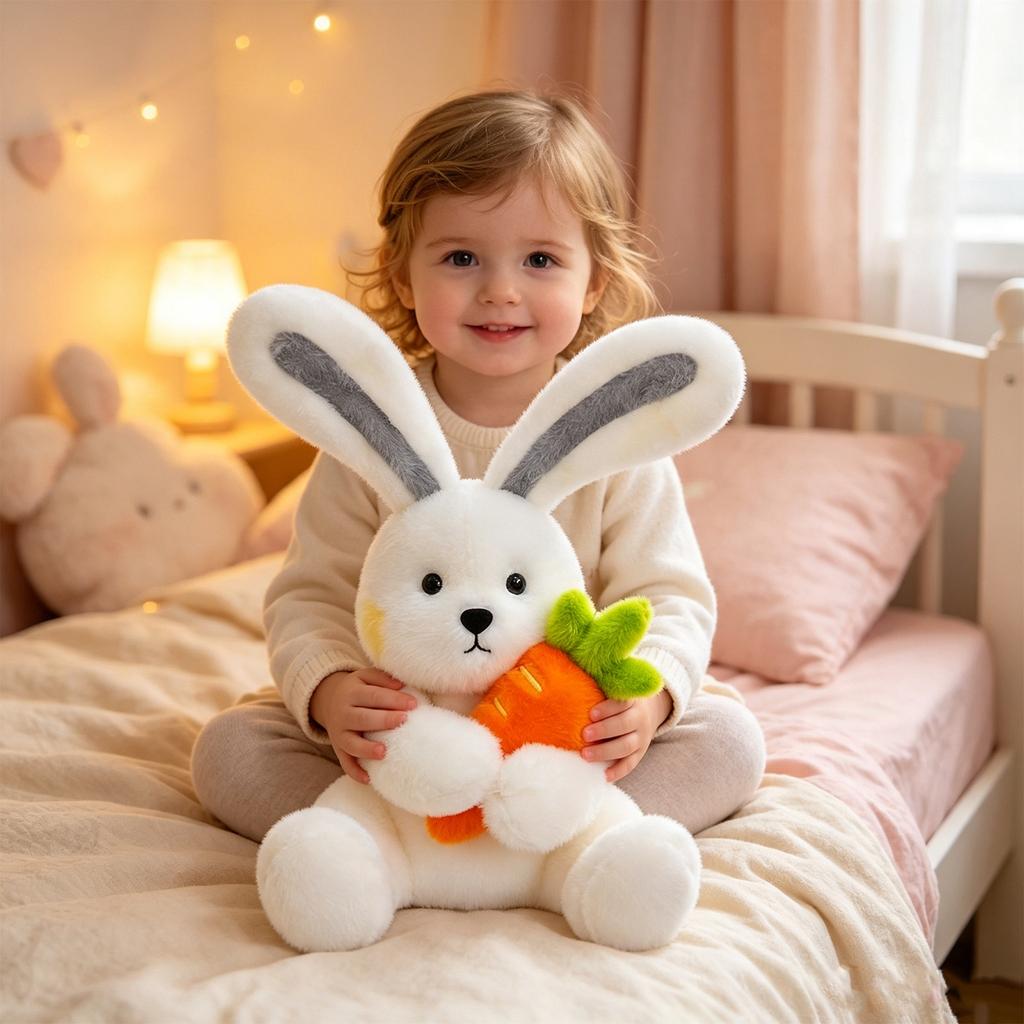 Plush Stuffed Animal with Long Ears and Design, Soft Cute Bunny Toy for Kids