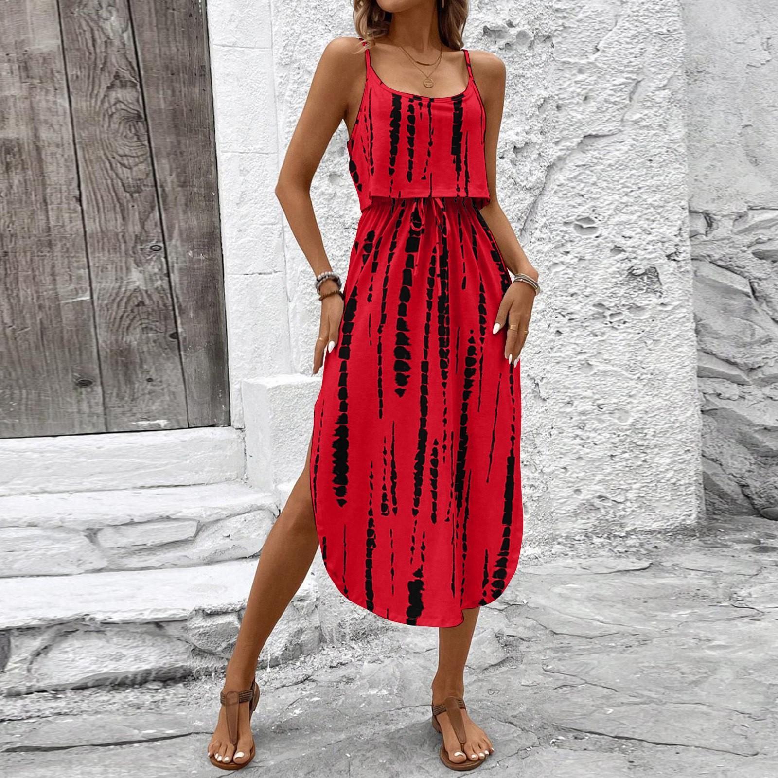 

Женское модное ретро-платье-камисоль с принтом, приталенное, повседневное платье XL красный