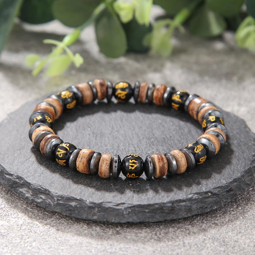 Trendy Turquoise Beaded Men's Bracelet with Black Onyx and Alloy