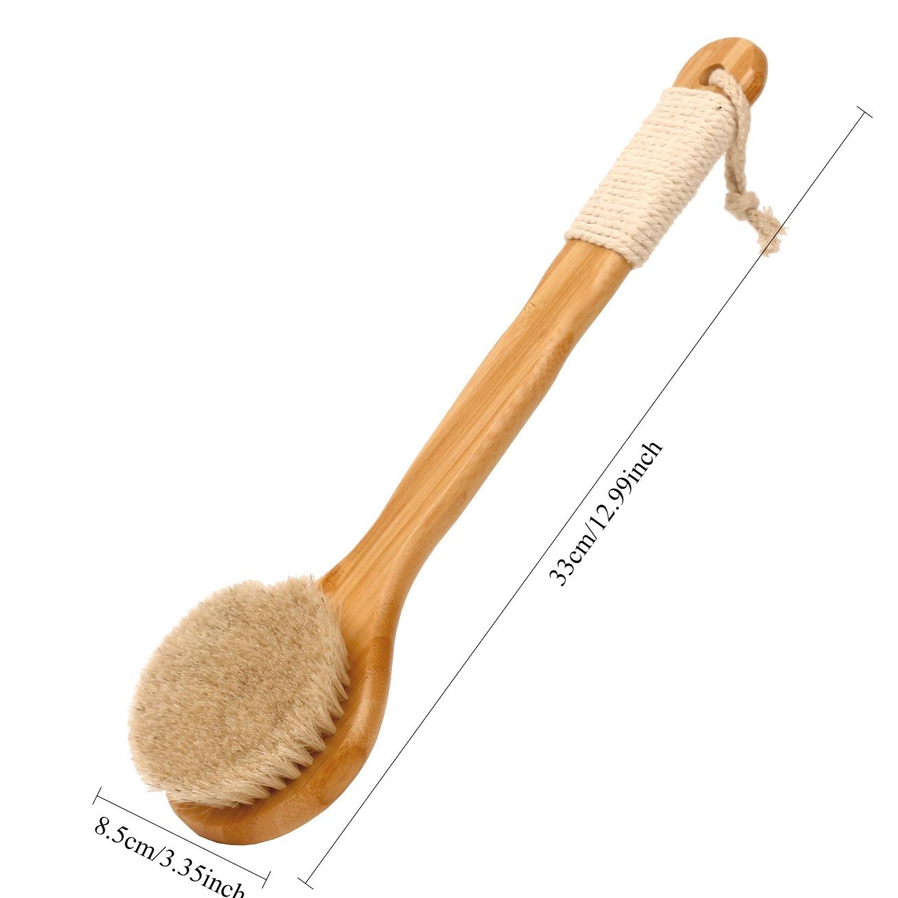 New Extra Long Wood Handle Bath Brush Soft Horse Hair & Boar Bristle Body Brush for Shower Exfoliating
