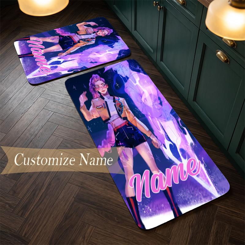 Rumi & Jinu (19) Customize Name Flannel Kitchen Mat Soft Non-Slip Kitchen Floor Runner Rug for Home Kitchen Decor