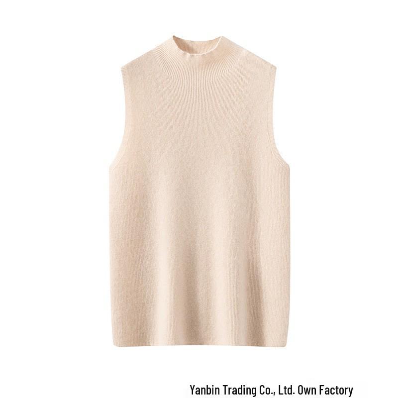 Autumn Women's Sleeveless High Neck Slim Fit Cashmere Knit Top