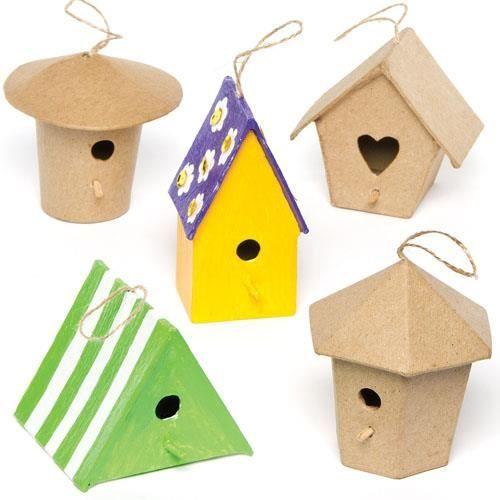 Mini Papier Mache Birdhouses for Kids and Adults To Decorate and Embellish (Pack of 6)