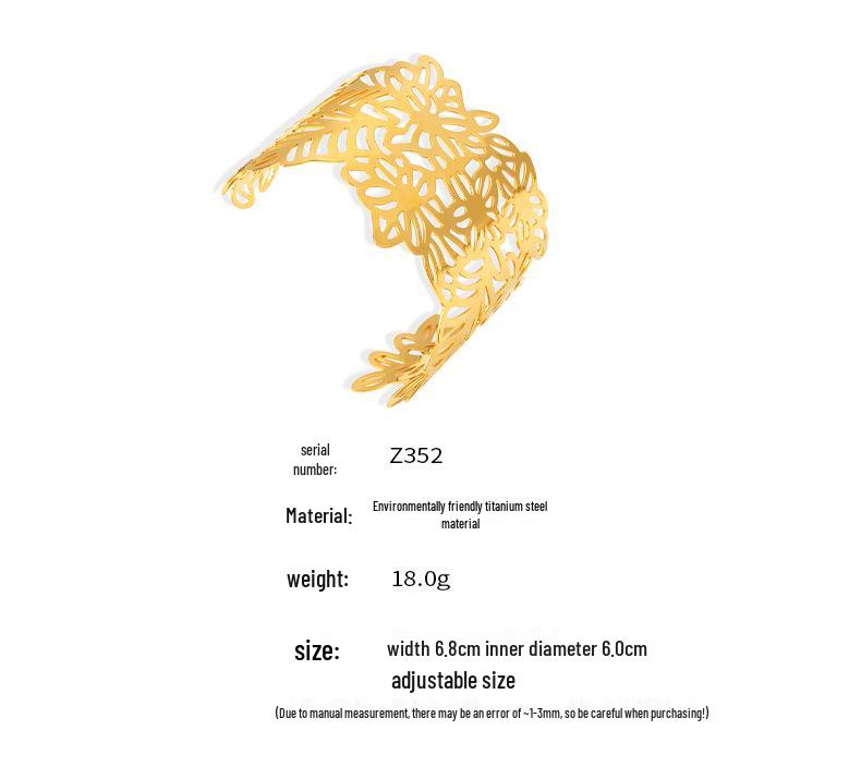 Exaggerated Geometric Flower Openwork Bangle: 18k Gold-Plated Titanium Steel Bracelet