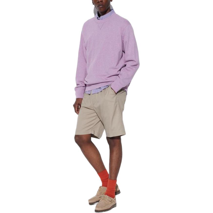 UNIQLO Solid Color Comfortable Mid Waist Pocket Casual Shorts Unisex shorts Beige 464822-31