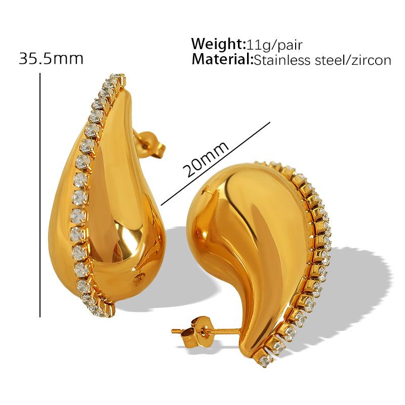 Europäische und amerikanische personalisierte Titanstahl einreihige Zirkon-beschichtete 18K hohle Wassertropfenohrringe Pendler