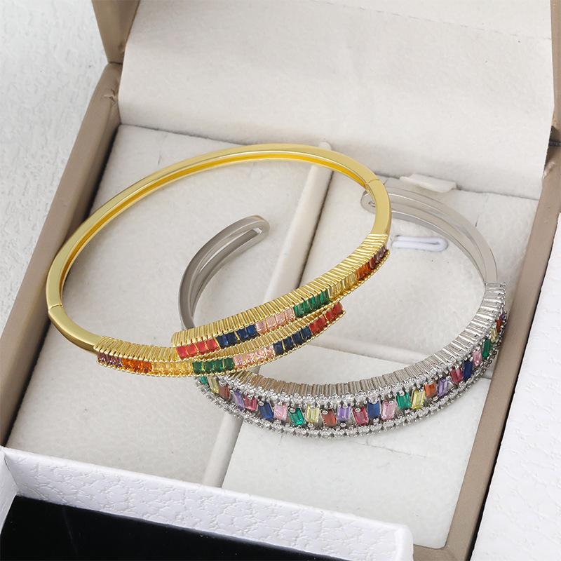New Fashion Irregular Micro-Inlaid Colored Zirconium Light Luxurious Style Open Bracelet for Women