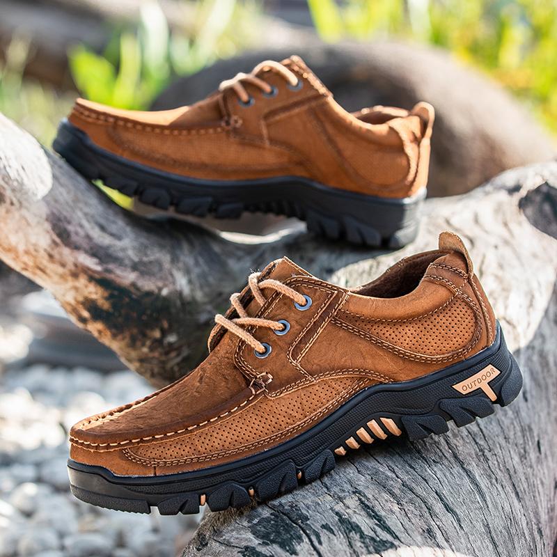 Fashion Men's Casual Leather Shoes High Quality Leather Shoe Outdoor Camping Hiking Shoe Travel Walking Casual Fashion Men Leather Shoes