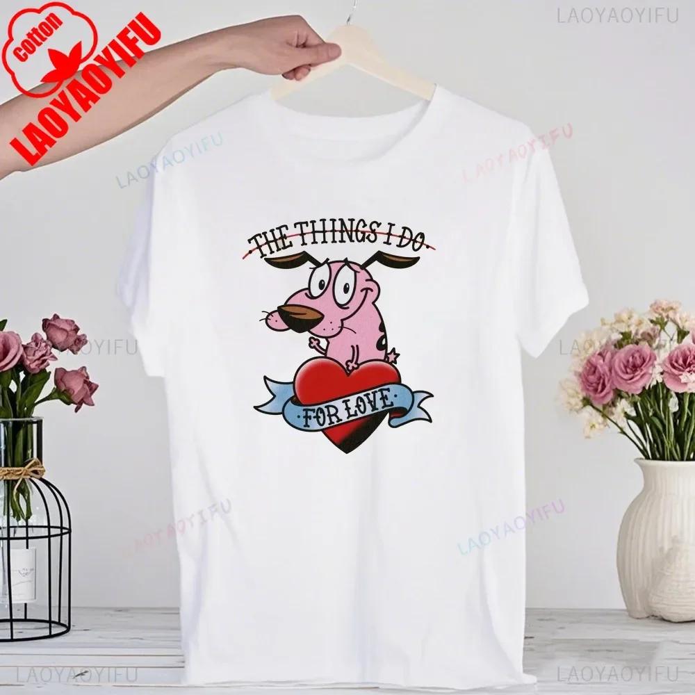 90er Cartoon Courage Der Feige Hund Grafik T-Shirt Retro Street Fashion Sommerkleidung Oberteile Geschenk Männer Frauen Paar Baumwoll-Tees