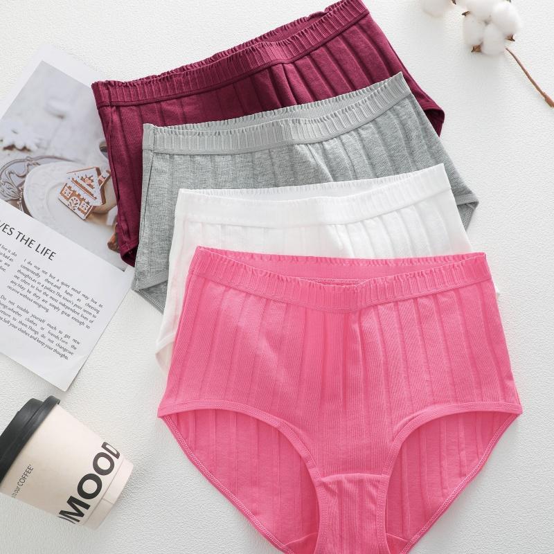 FINETOO 6PCS/SET Women Basic High Waist Striped Panties Cotton Breathable Daily Multi Color Set Butt Lifting Plus Size Comfort Underwear