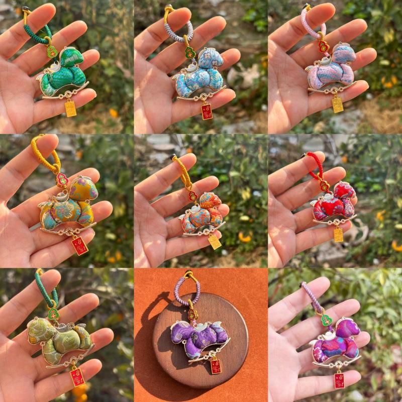 Pure Handmade Song Brocade Horse Pendant Charm – Double-Sided Fortune & Prosperity Tassel Ornament