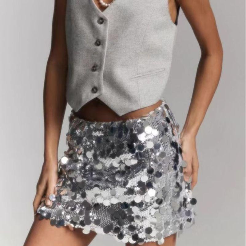 

Fashion Style High Waist Sexy Sequin Sequin Slim Looking Sheath Skirt Sexy Sequined Half Skirt Silver S