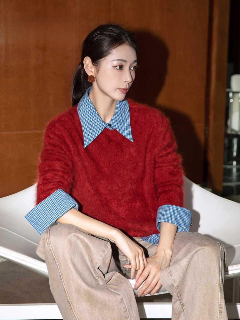 Women's Super Heavyweight Cashmere Blend Sweater with Faux Fur Fluff