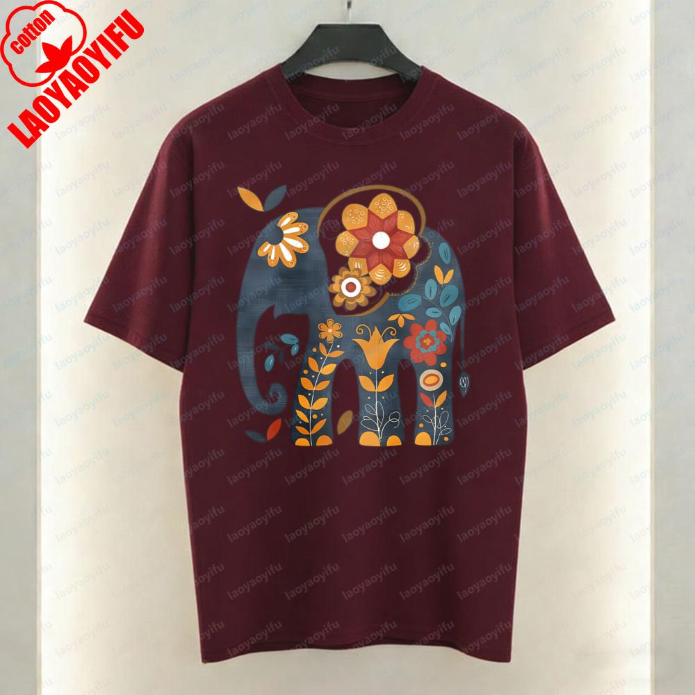 Floral Elephant Unisex TShirt Mexico Style Boho Folk Art Graphic Tops Heritage Classics Casual Style Cotton Tee Women Clothes
