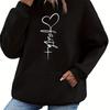 Women's Autumn and Winter Warm and Loose Casual Heart-shaped Cross Pattern Printed Velvet Long Sleeved Hooded Sweatshirt