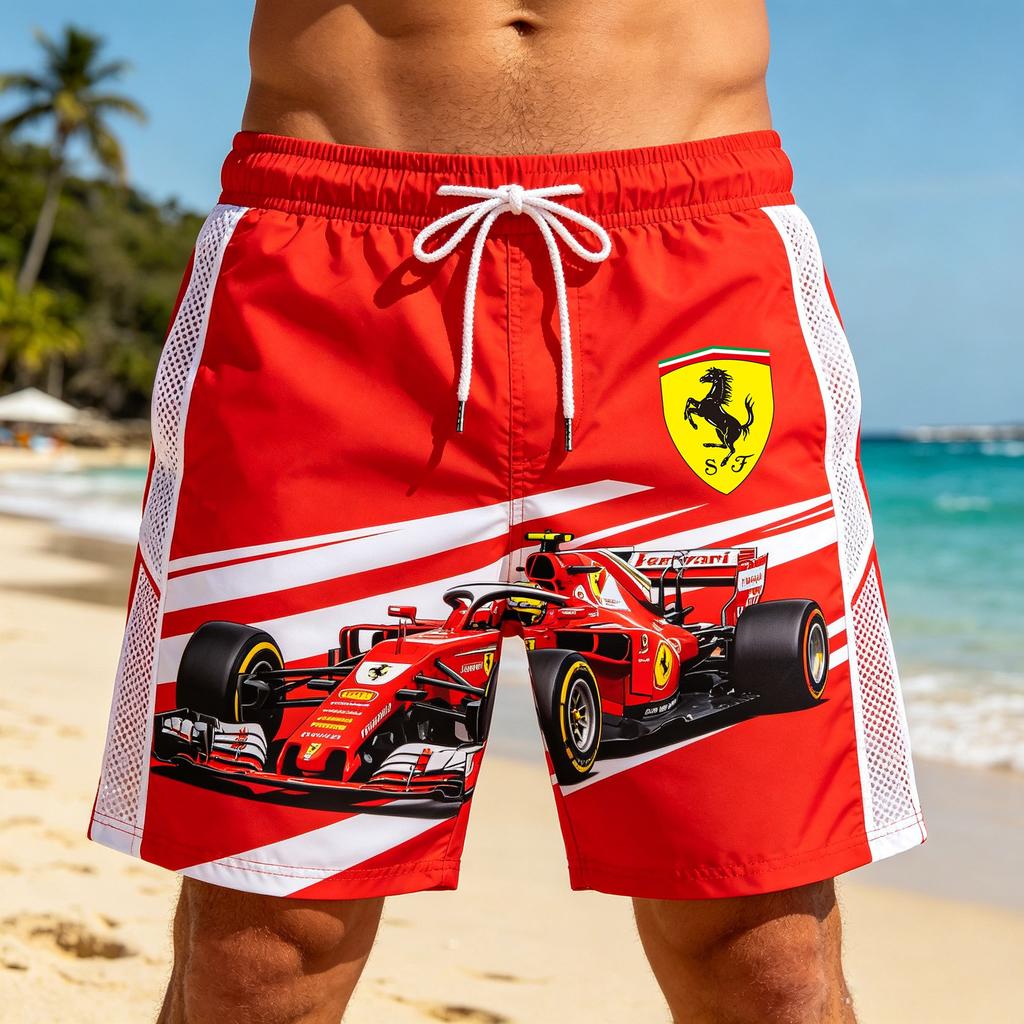 2026 Ferrari Racing Print Plavecké šortky Rychleschnoucí Plážové šortky Letní Sportovní Boardshorty Se stahovací šňůrkou