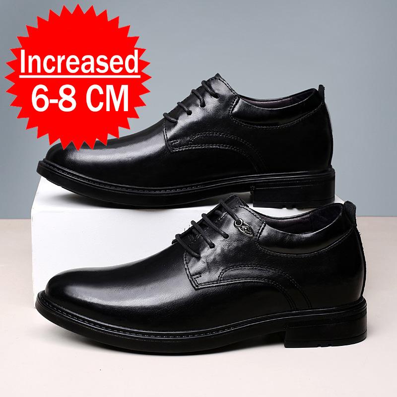 New Men Leather Shoes For Men Business Dress Shoes Invisible Inner Height Increasing Man Shoes 8CM Wedding Shoes Big Size 36-47