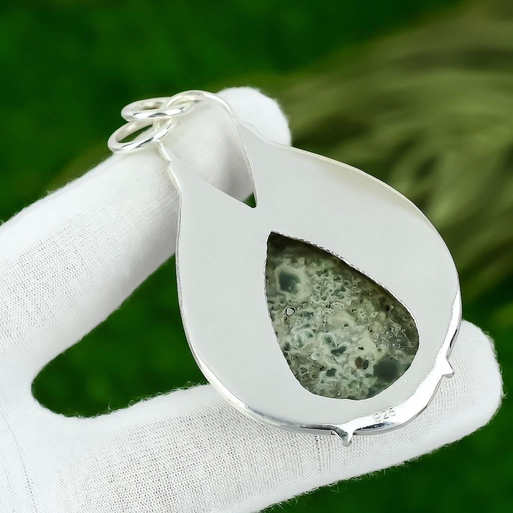 Ocean Jasper Stone 925 Silver Engagement Daughter Unique Bezel Pendant Jewelry