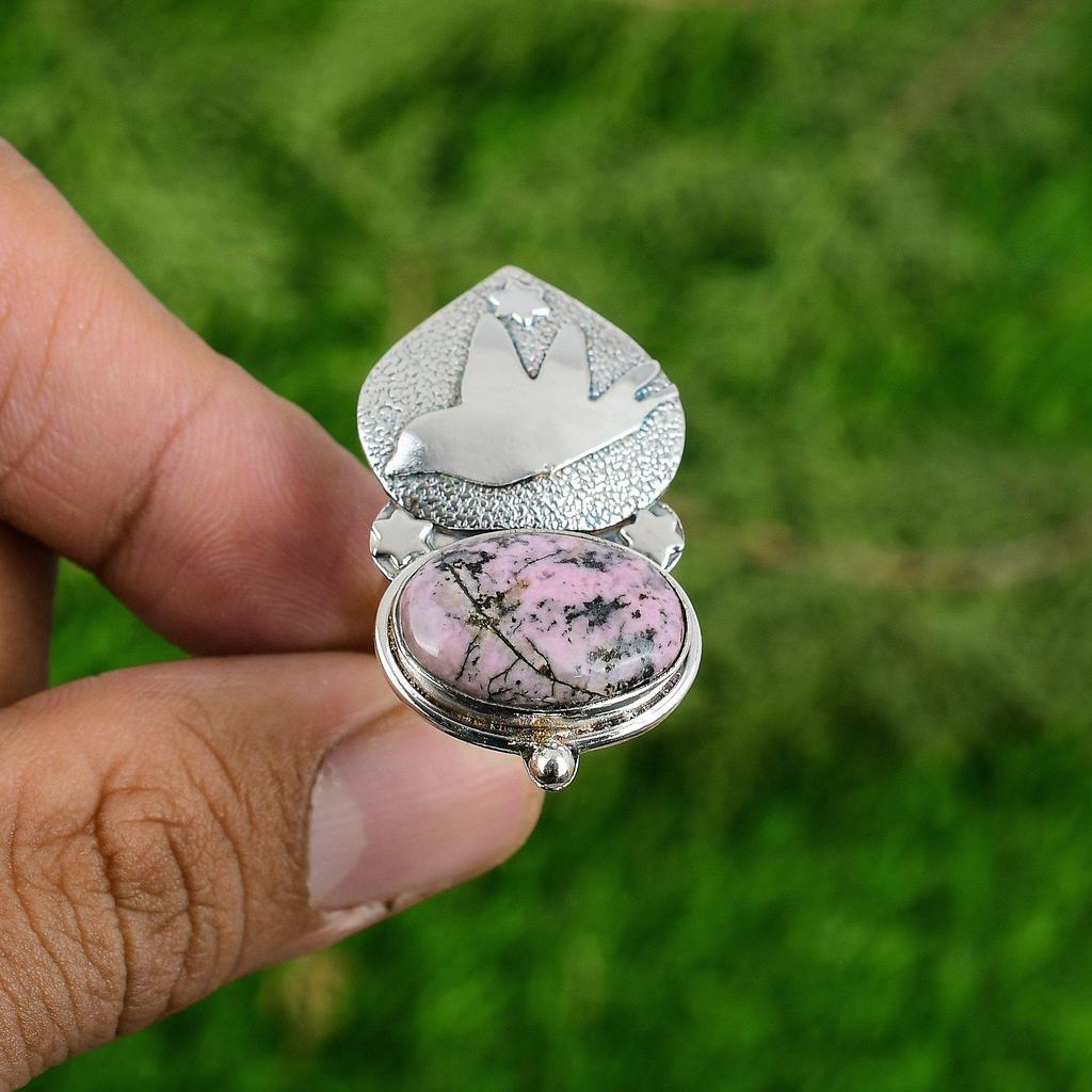 Womens day Sale Rhodonite Gemstone Sterling Silver Bird Handcrafted Sister Ring