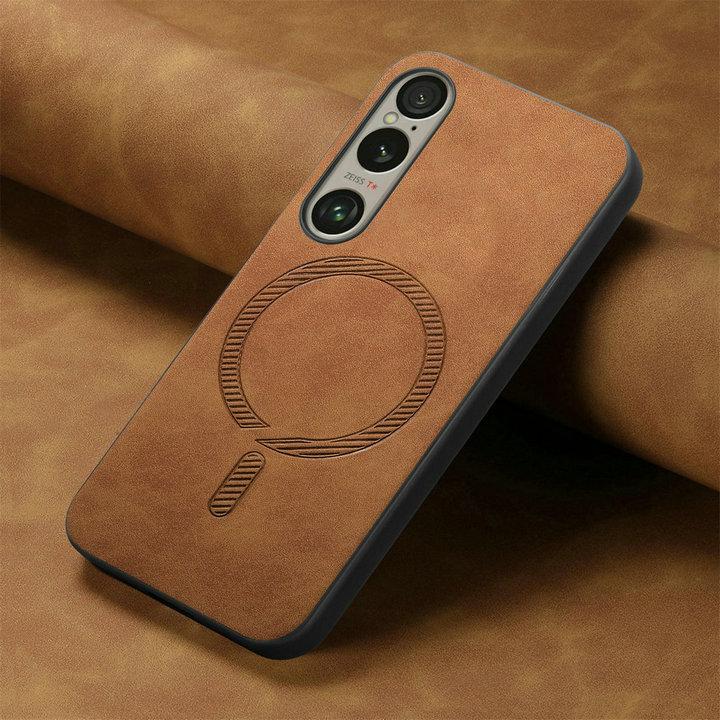 

Xperia1 VII 10 V 5V Magsafe Case Leather Magnet Wireless Charge Back Panel for Sony Xperia 1 VI Case Xperia10 VI 1V 5 1VII Cover Xperia 1 VII коричневый