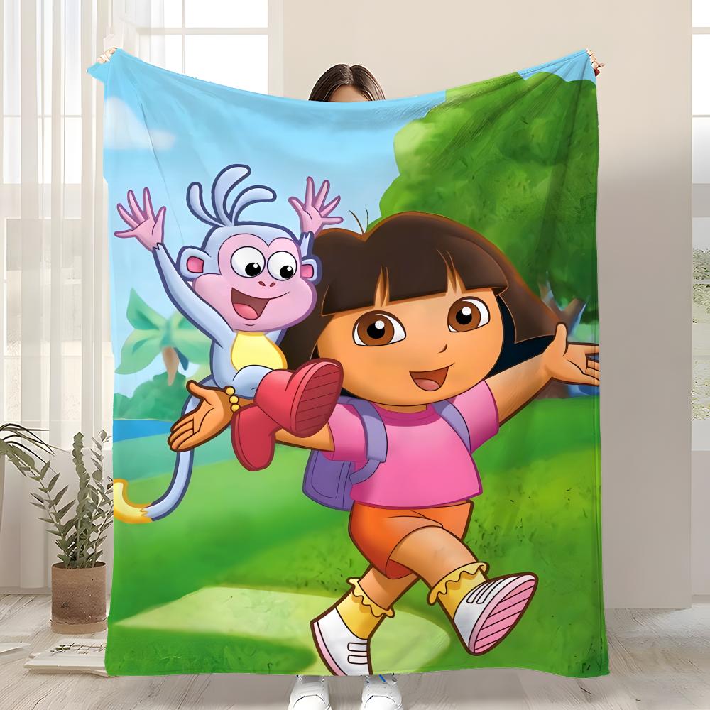 

CARTOON D-Dora the ExplorerS Throw Soft Coral Fleece Blanket 310gsm Fluffy Warm Throw for Sofa Bed Couch Bedroom Decor 75cmx90cm