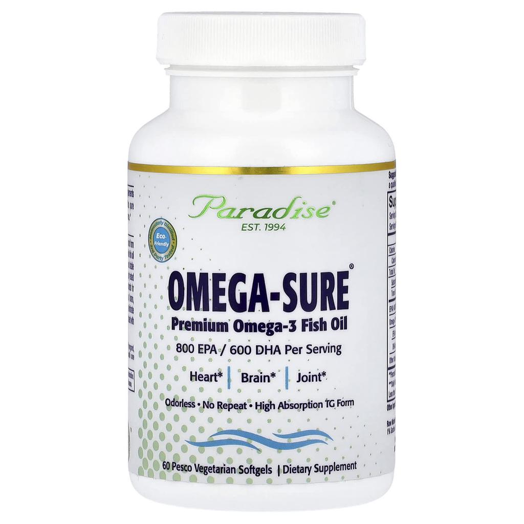 Omega Sure, Premium Omega-3 Fish Oil, 1,000Mg, Pesco Veggie Softgels, 60