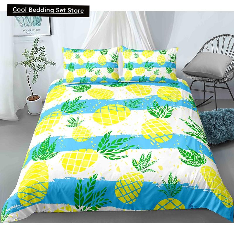 Fruit Pineapple Queen King Duvet Cover 3D Yellow Tropical Fruit Bedding Set Plants Comforter Cover 2/3pcs Polyester Quilt Cover