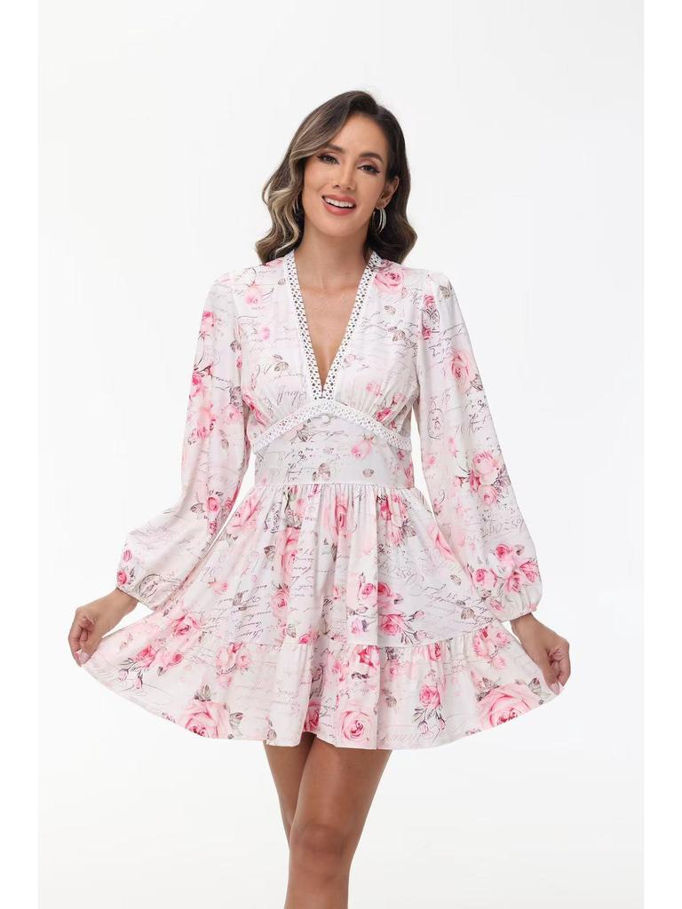 Short Lace Print Dress