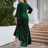 Women Evening Dress Three Quarter Sleeve Irregular Hem Round Neck Plus Size Slim Fit High Waist Swallowtail Elegant Maxi Dress Prom Party Clothes