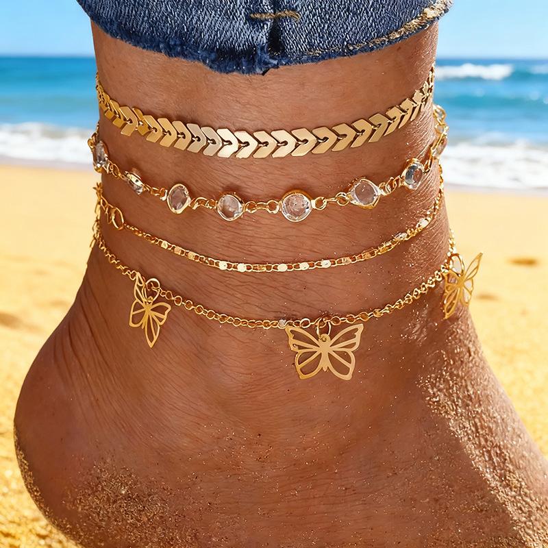 1set Gold Color Simple Chain Anklets For Women Beach Foot Jewelry Leg Chain Ankle Bracelets Women Accessories