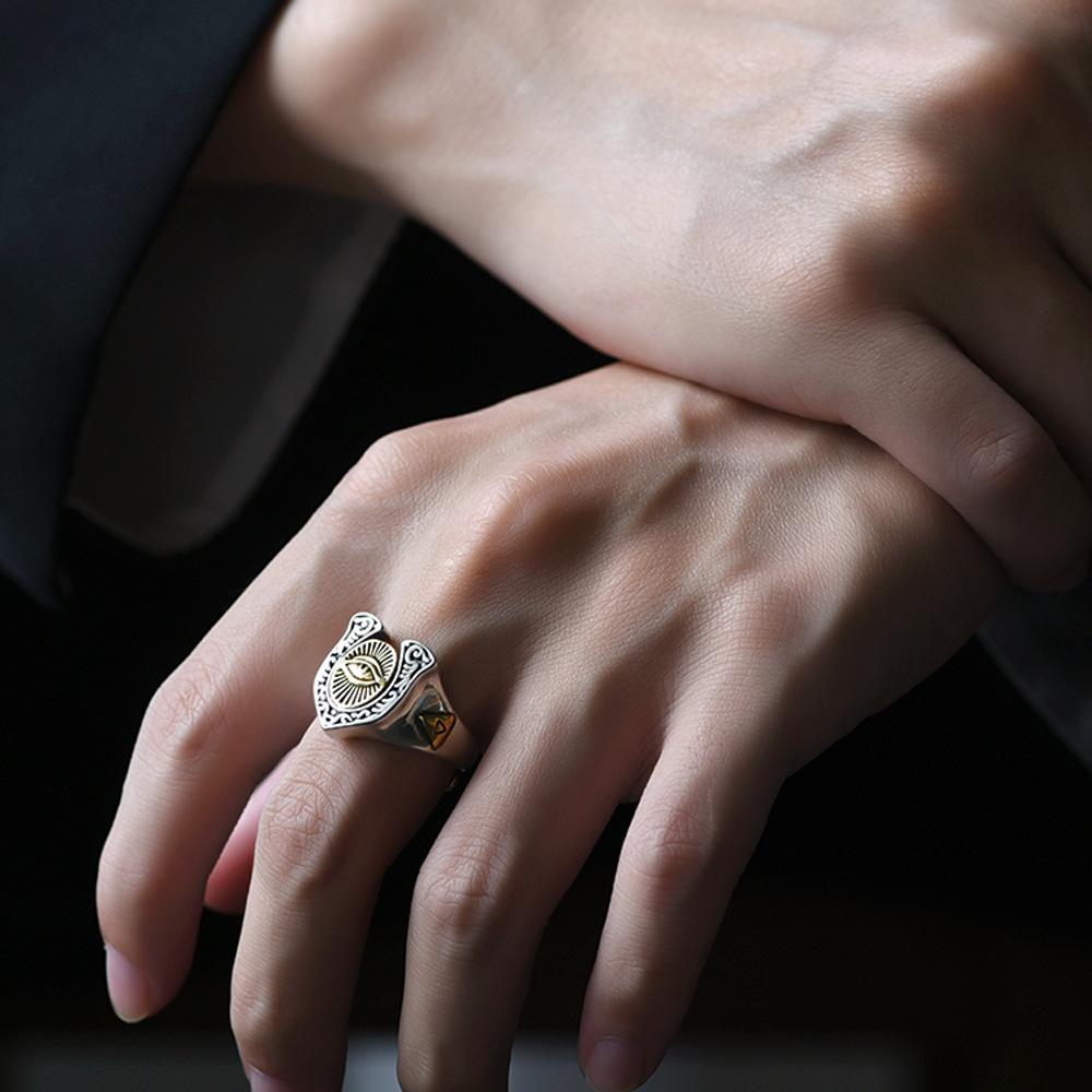 Retro Eye of Providence Ring For Men Golden Color Punk Gothic Adjustable Ring Rock Handmade Unisex Zircon Accessories Man Gift