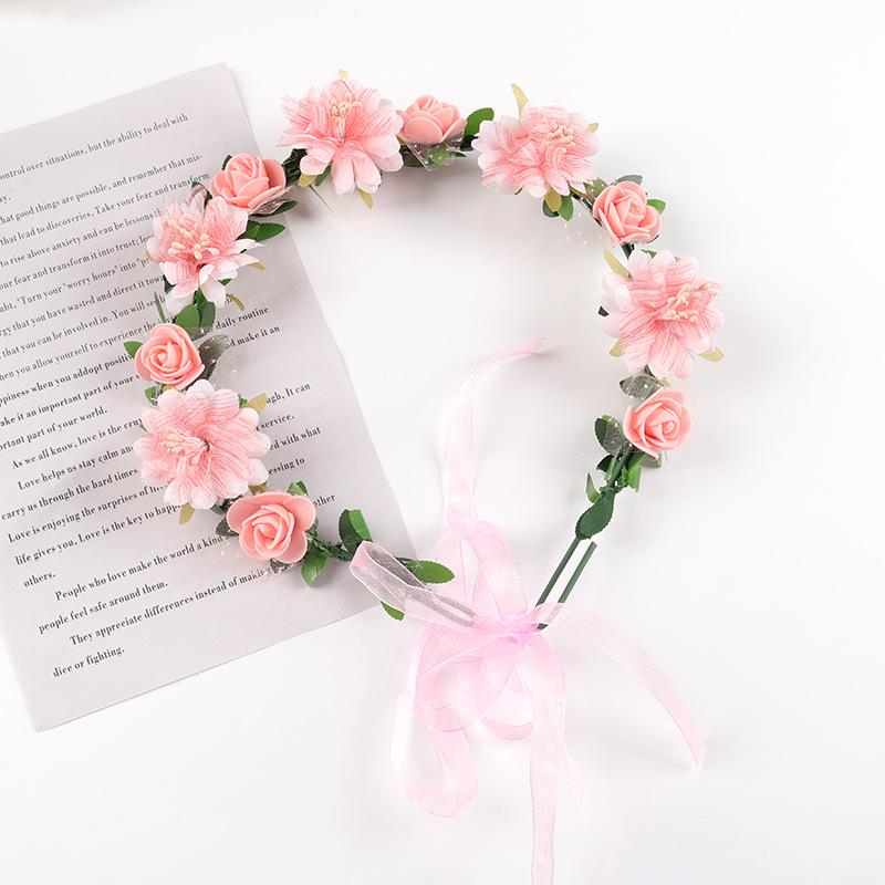 Rose Flower Wreath Headdress for Travel, Vacation, Bride & Bridesmaid персиковый