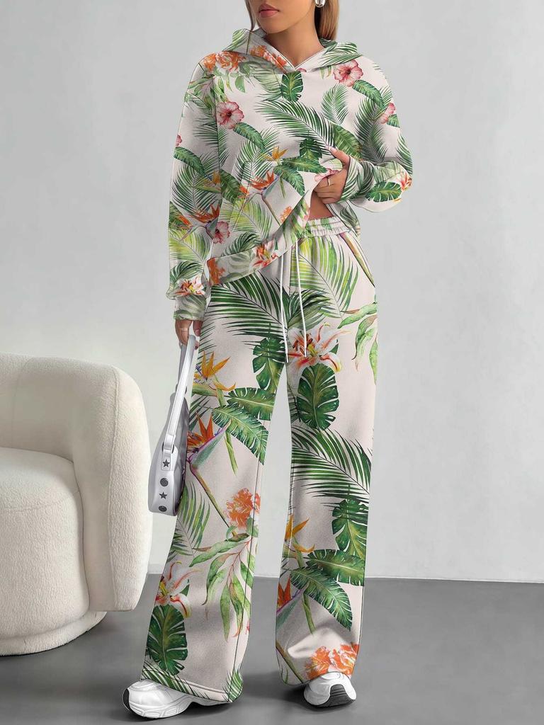 European and American Autumn and Winter Casual Long-sleeved Suit Women's Hooded Sweater Trousers Two-piece Set Retro Elements