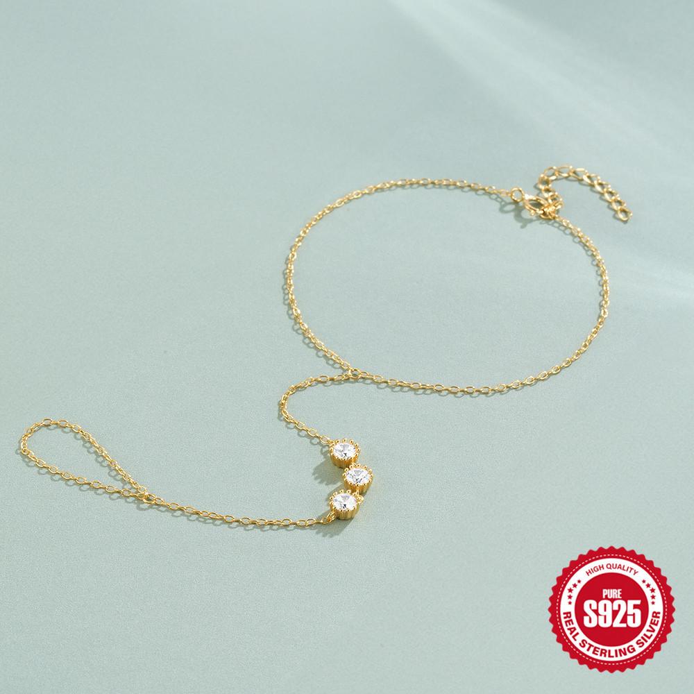Gold, Fashionable Zircon Women'S Finger Bracelet S925 Sterling Silver Simple Diamond Bracelet