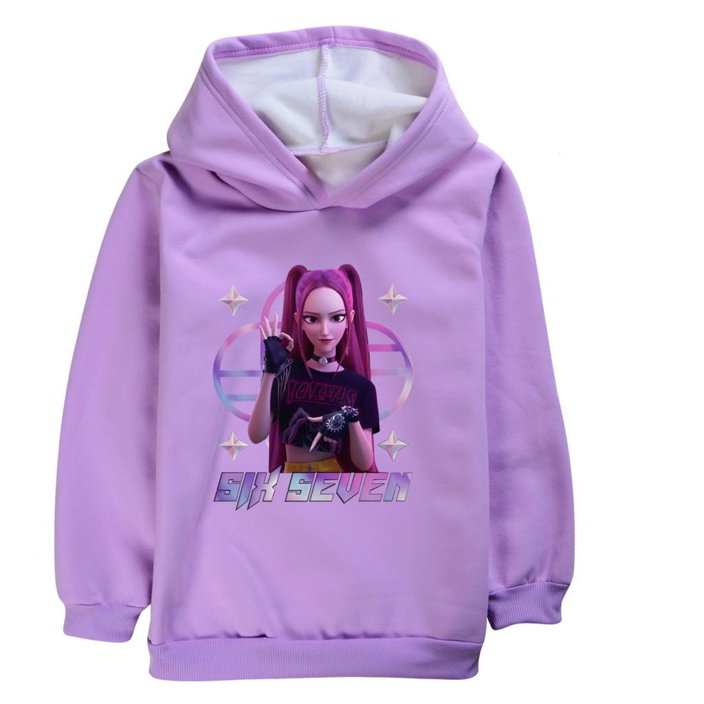 5224 Kids Girls Kpop Rumi Zoey Mira Mira Six Seven Print Casual Long Sleeves Velvet Warm Winter Hoodie