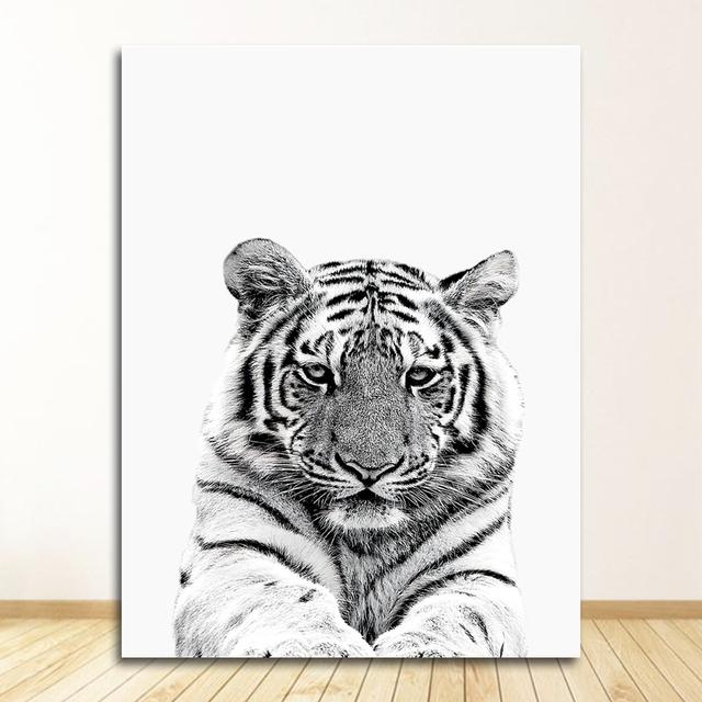 Black and White Pictures Kids Room Decoration Animals Print Lion Zebra Elephant Wall Art Poster Safari Nursery Canvas Painting