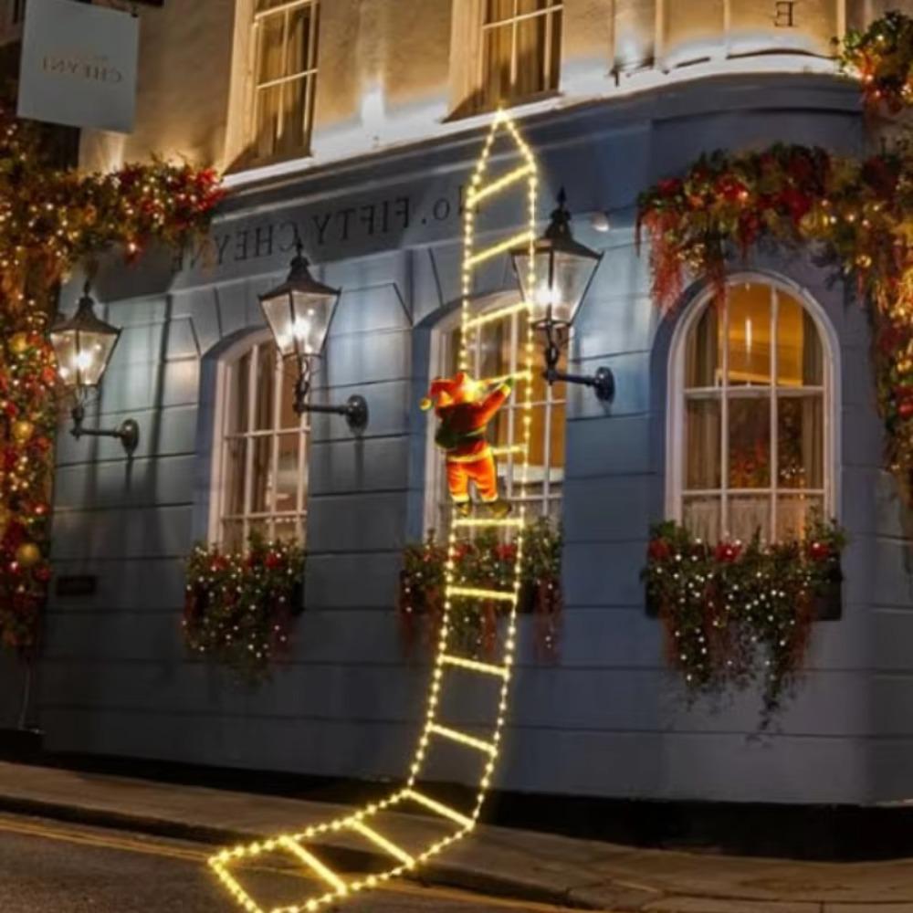 Decorazione di Natale LED Babbo Natale che si Arrampica sulla Scala Luce Spina USB 8 Modalità Lampeggianti Adatta per Casa Albero di Natale Parete Finestra
