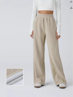 Dampantal med hög midja, raka ben och fickor i manchester