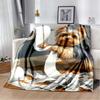 Funny Yorkshire Terrier with Toilet Paper Print Flannel Blanket, Humorous Dog Throw Blanket