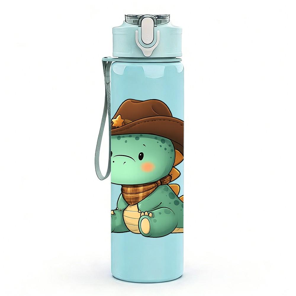 1PC Cowboy Dinosaur Cartoon 750ml Color Plastic Sports Water Bottle Leakproof Flip Straw Lid Suitable for Sports Office Home Use