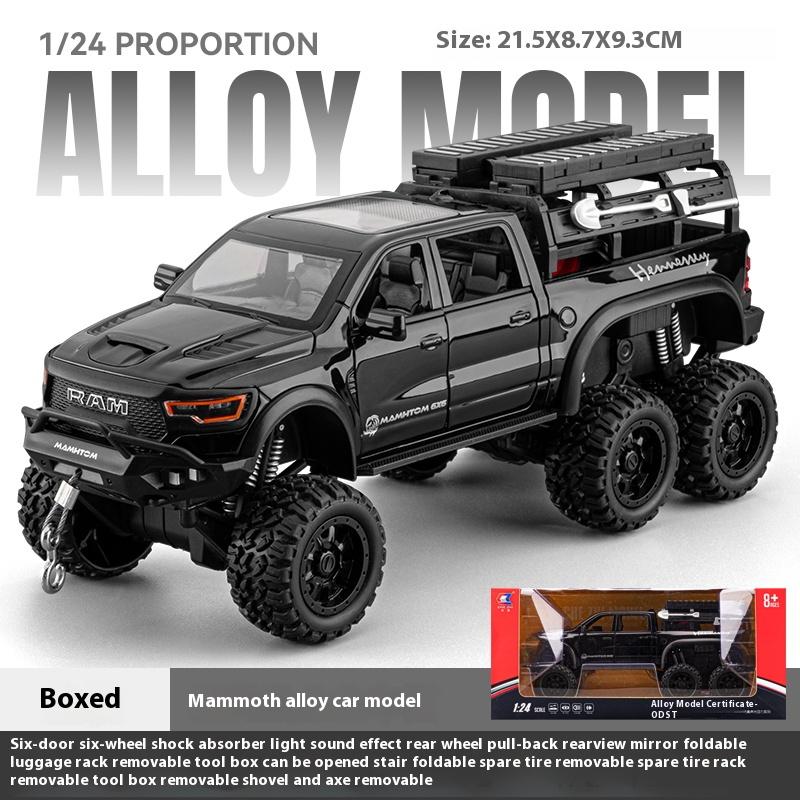 Large Size 1/24 Dodge Mammoth 6X6 Off-road Pickup Truck Children's Toy Car Simulation Alloy Car Model Ornament Boy Gift