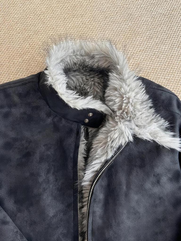 Polar Wolf King Men's Thick PU Leather Jacket with Velvet Fur Collar - Warm Winter Outerwear